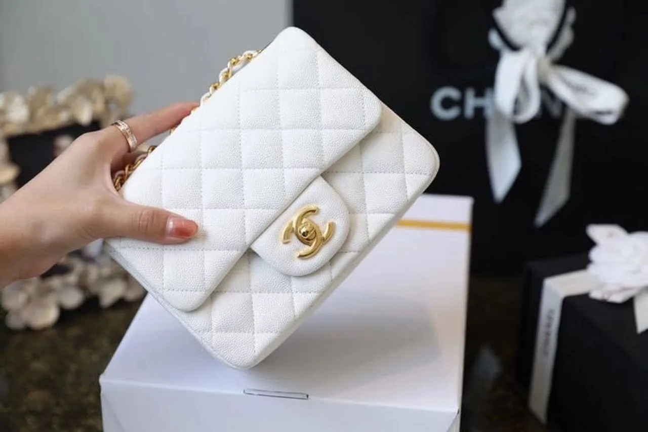 Chanel Classic Flap Bag Mini Crossbody / White Gold Hardware - Image 6