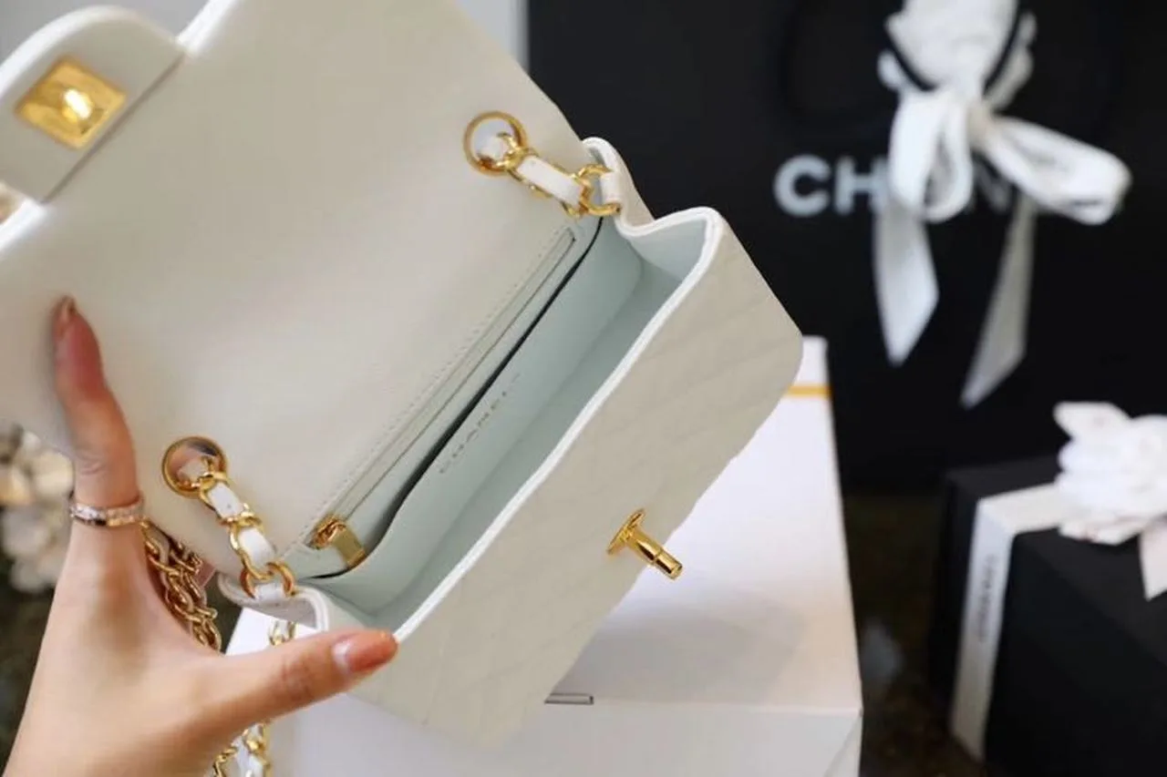 Chanel Classic Flap Bag Mini Crossbody / White Gold Hardware - Image 11