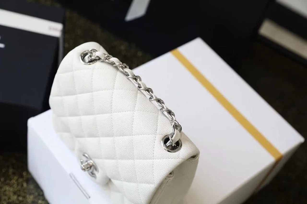 Chanel Classic Flap Bag Mini Crossbody / White Silver Hardware - Image 9