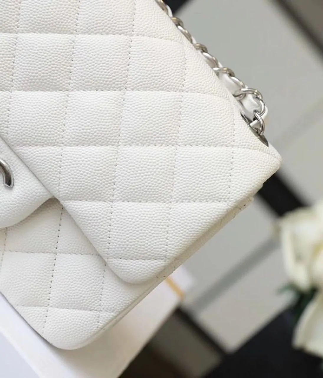 Chanel Classic Flap Bag Mini Crossbody / White Silver Hardware - Image 10