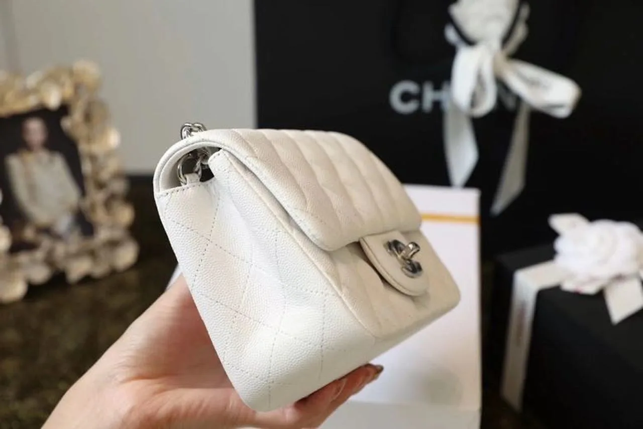Chanel Classic Mini Flap Bag Silver Hardware White / - Image 3