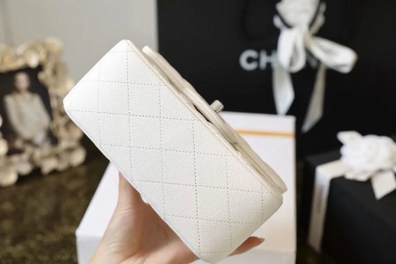 Chanel Classic Flap Bag Mini Crossbody / White Silver Hardware - Image 8