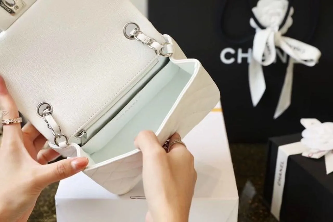 Chanel Classic Flap Bag Mini Crossbody / White Silver Hardware - Image 11