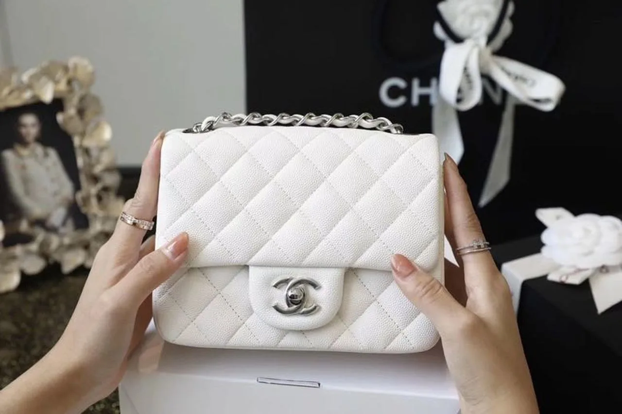 Chanel Classic Flap Bag Mini Crossbody / White Silver Hardware - Image 4