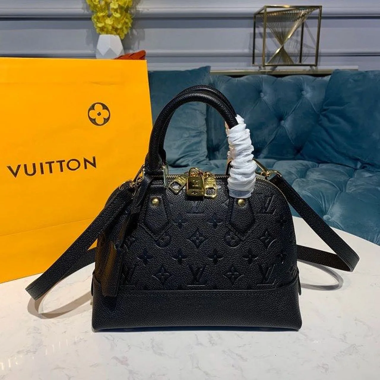 Louis Vuitton Neo Alma BB Top Handle Bag / Black Monogram Empreinte Gold Hardware - Image 2