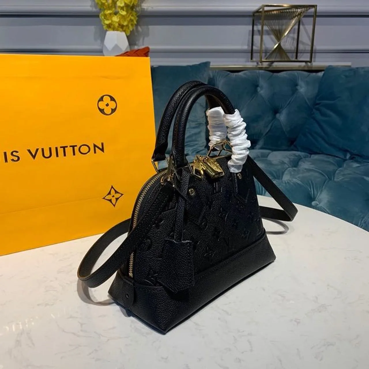 Louis Vuitton Neo Alma BB Top Handle Bag / Black Monogram Empreinte Gold Hardware - Image 3