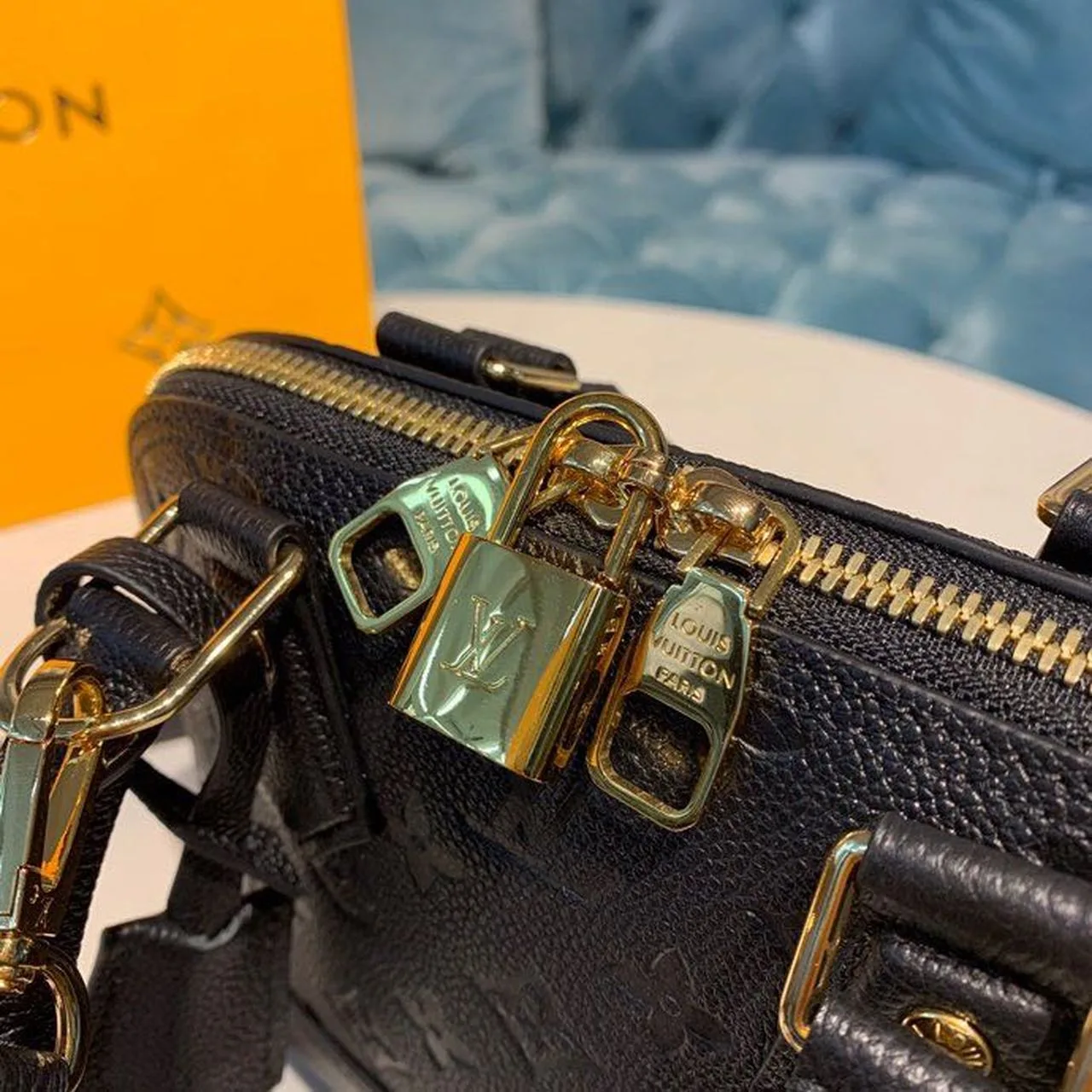Louis Vuitton Neo Alma BB Top Handle Bag / Black Monogram Empreinte Gold Hardware - Image 8