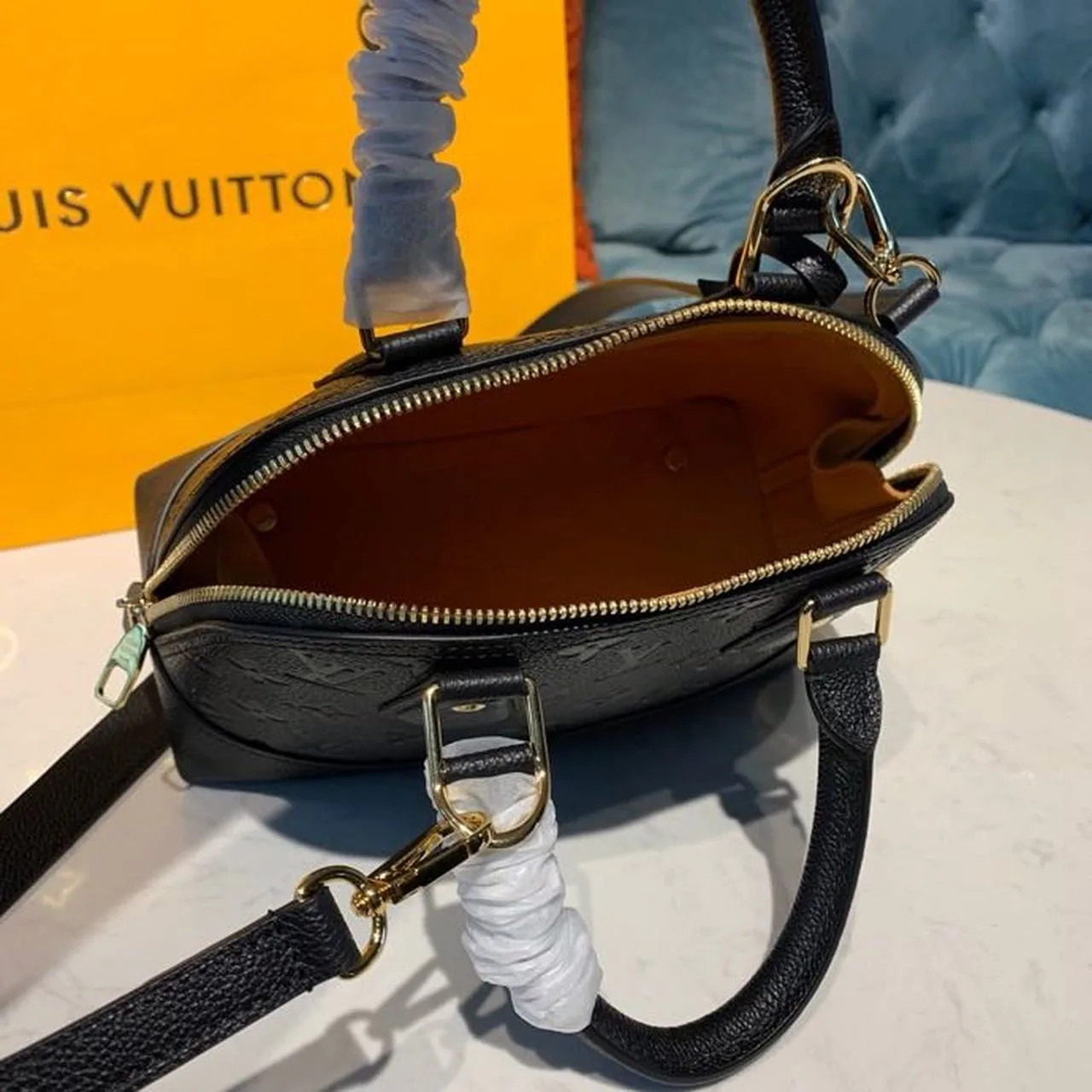 Louis Vuitton Neo Alma BB Top Handle Bag / Black Monogram Empreinte Gold Hardware - Image 6