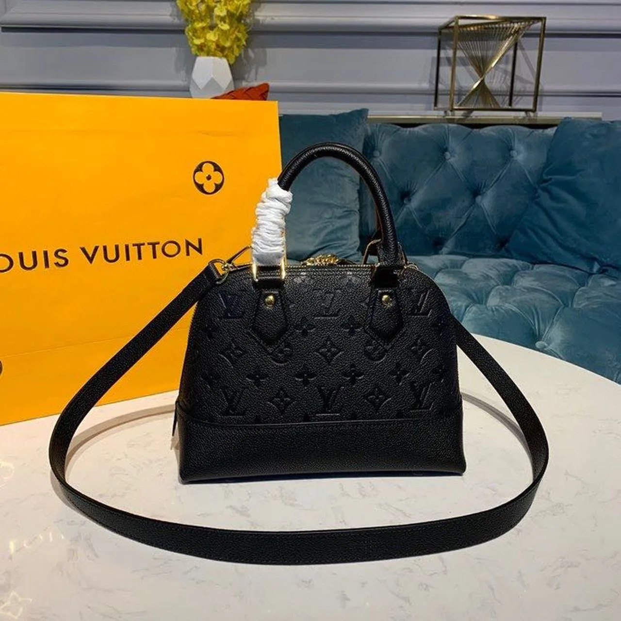 Louis Vuitton Neo Alma BB Top Handle Bag / Black Monogram Empreinte Gold Hardware - Image 4