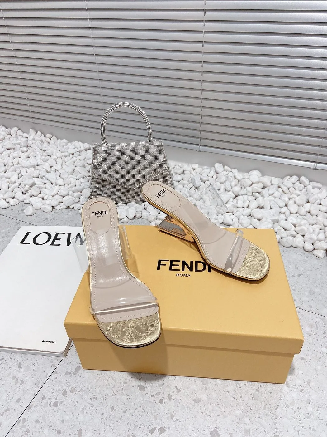 Alternative view of Fendi First Gold Transparent Medium-Heeled Sandals