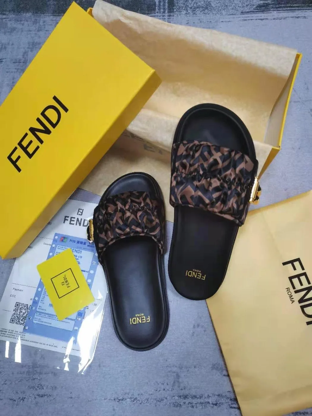 Fendi Feel Brown Satin Slides 8X8142AE7SF0R7V - Image 4