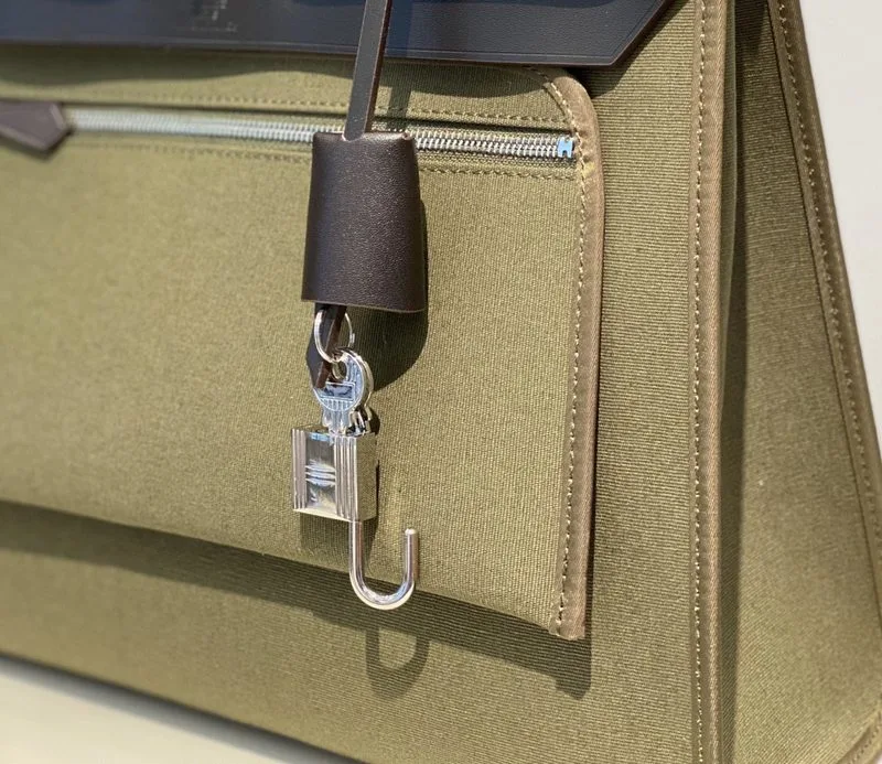 Hermes Herbag Zip Bag Dark Green Moss, Silver Toned Hardware Bag - Image 6