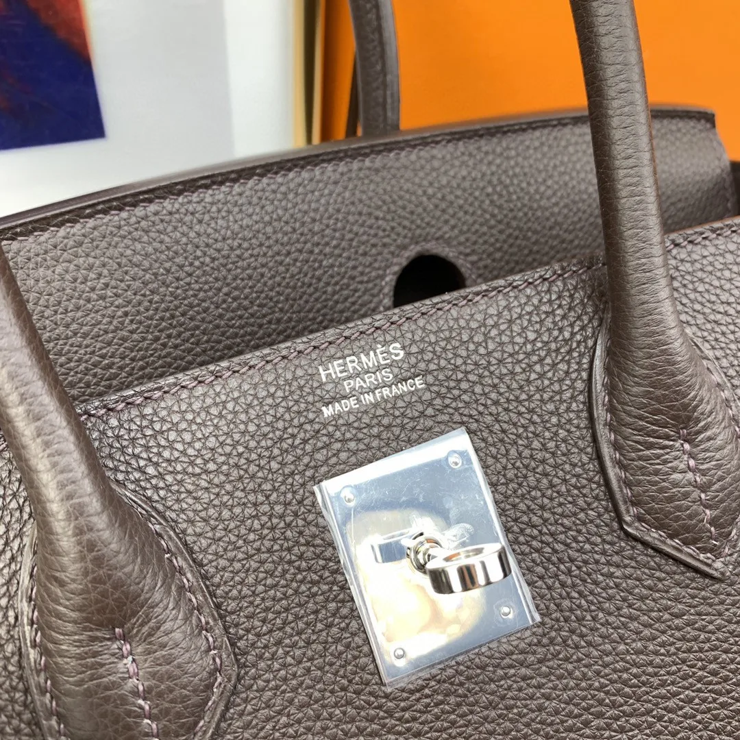 Hermes Birkin 30 Top Handle Bag / Togo Dark Grey Silver Hardware - Image 9
