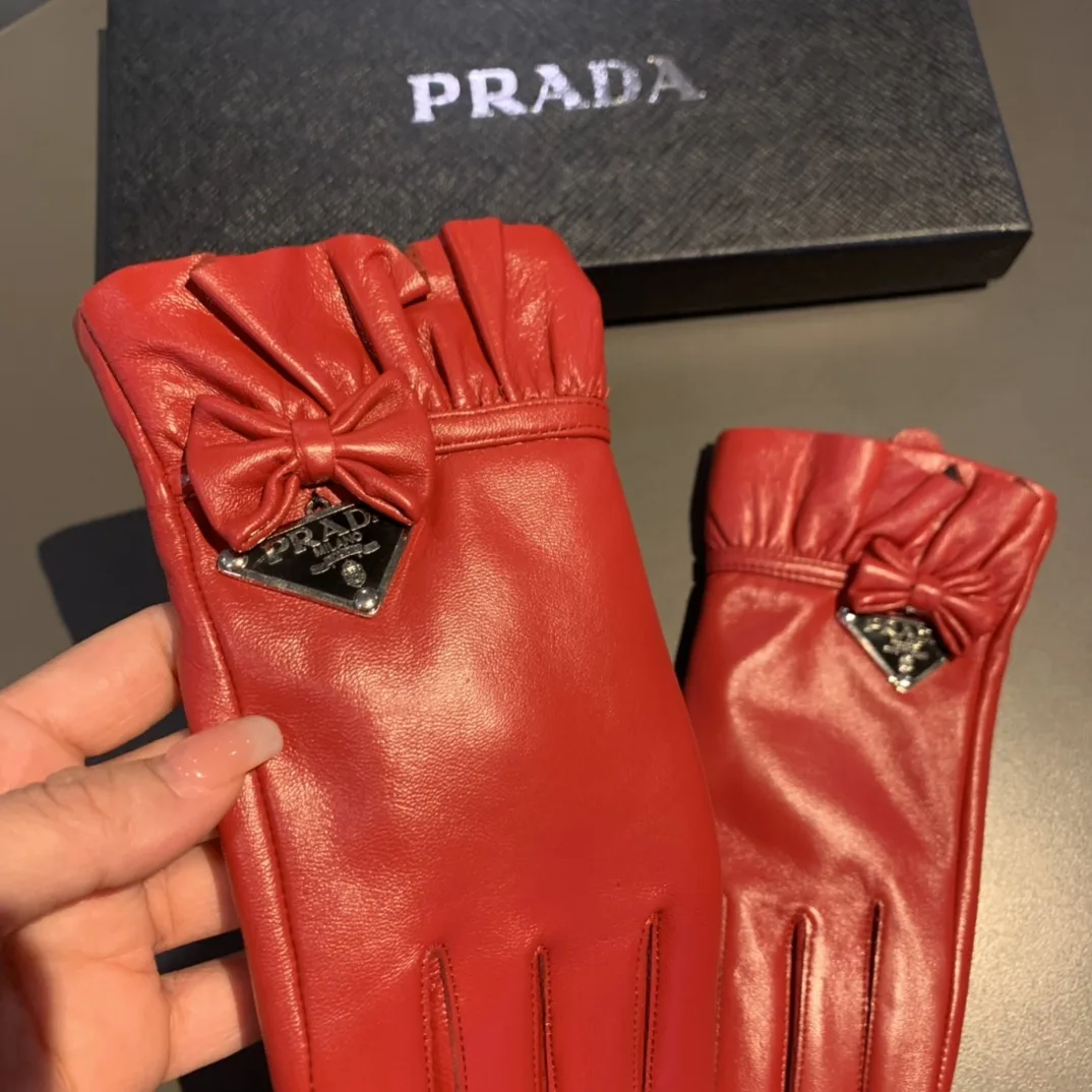 Prada Nappa Gloves In Red - Image 7