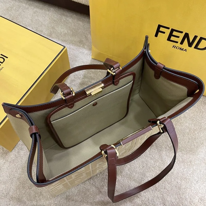 Fendi Peekaboo X-tote Bag Beige Canvas - Image 6