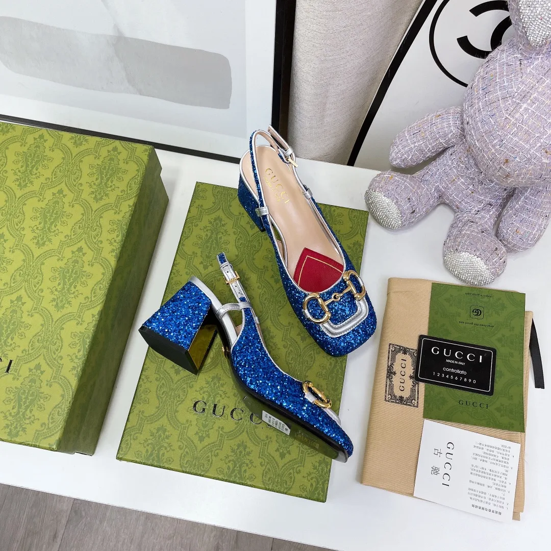 Gucci Lovelight Slingback Mid-Heel With Horsebit Blue - Image 4