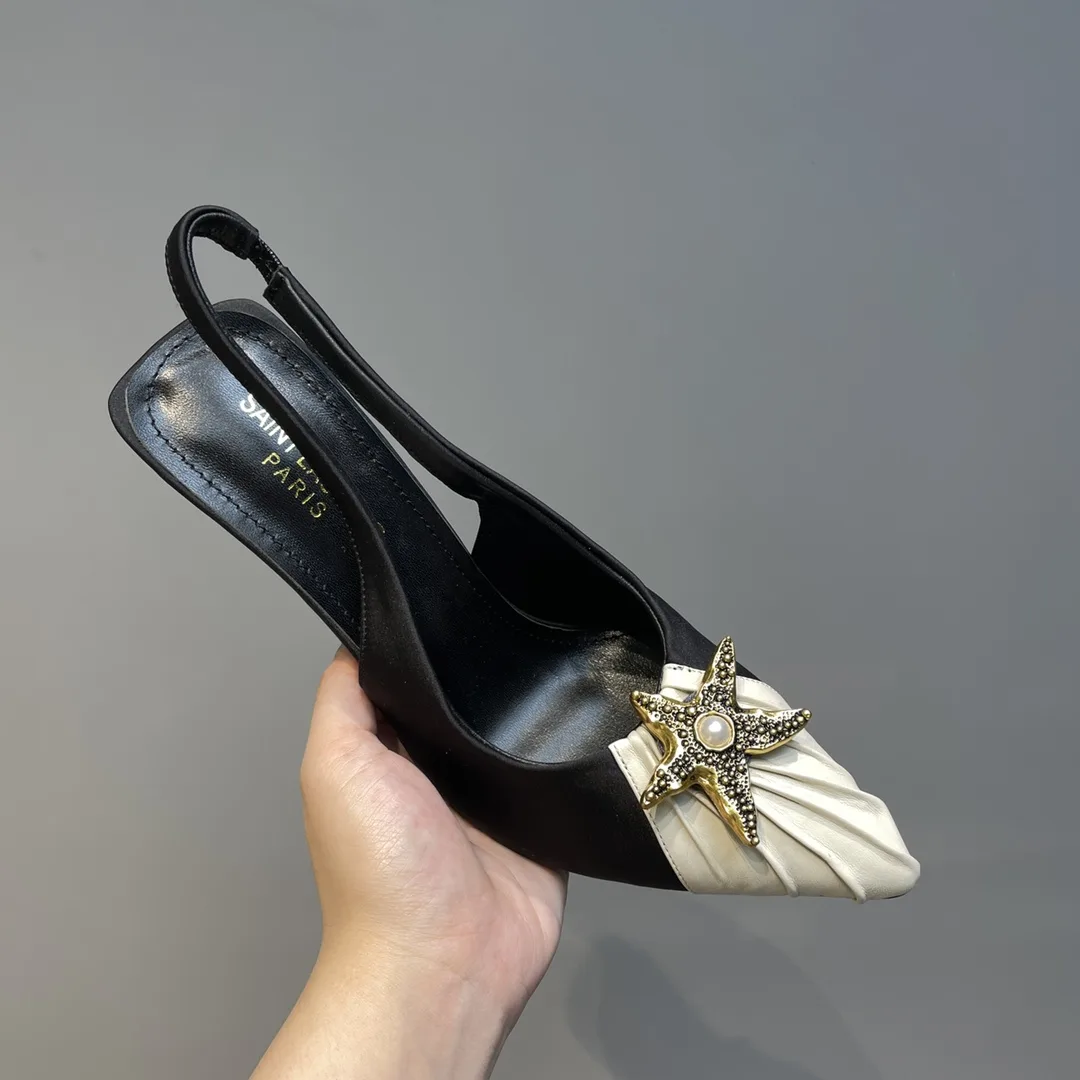 Alternative view of Saint Laurent Silk Slingback Pumps Black YSL