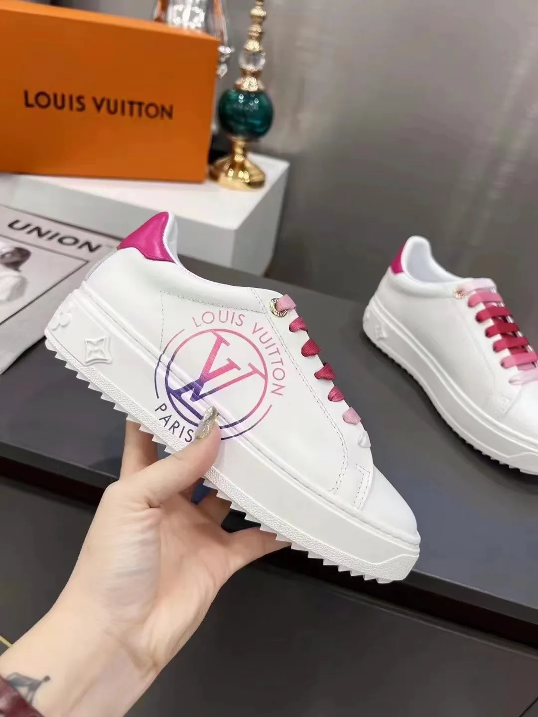 Louis Vuitton Time Out Sneaker Fuchsia Pink LV 1AA1BN - Image 5