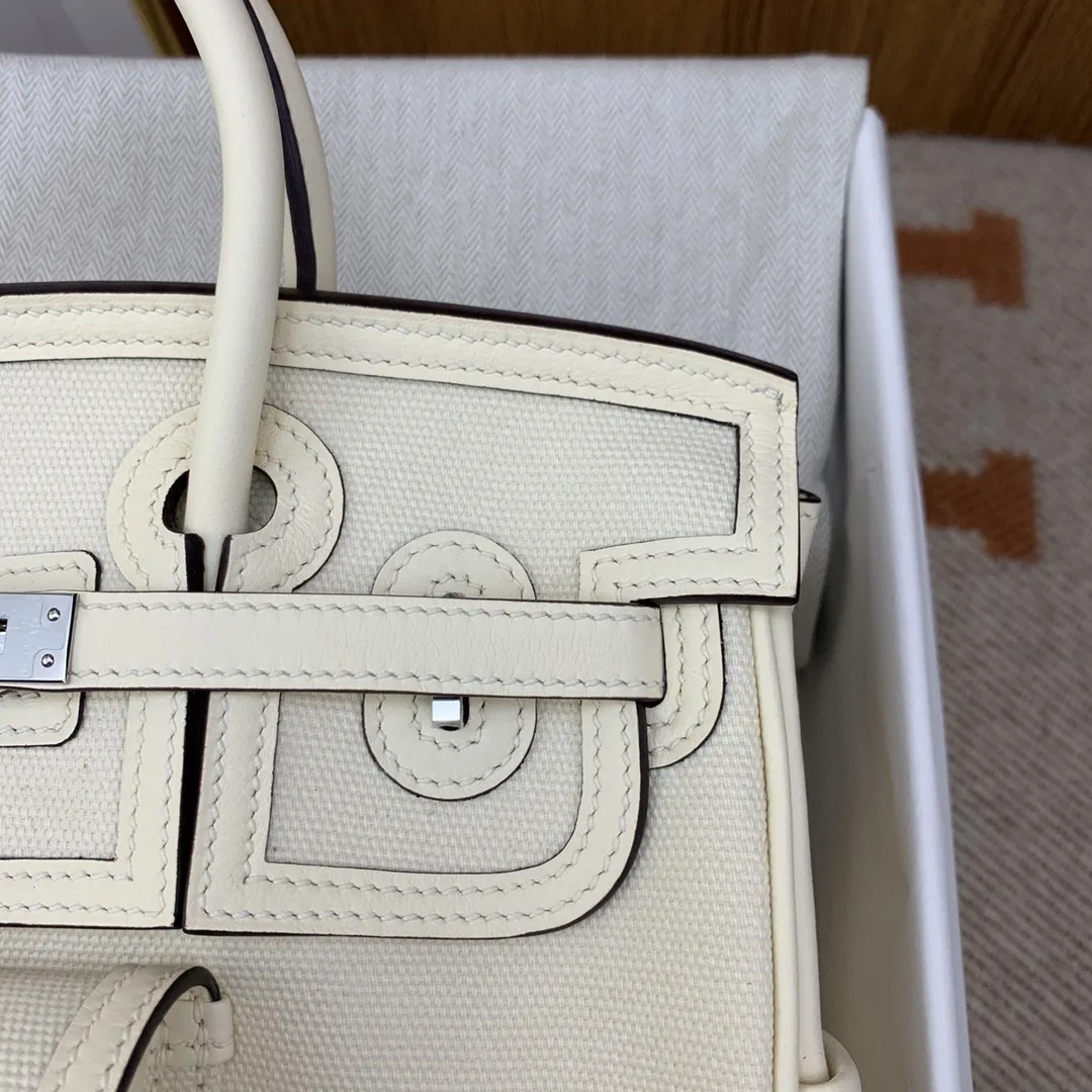 Hermes Birkin Cargo 25 Top Handle Bag / White Silver Hardware - Image 4