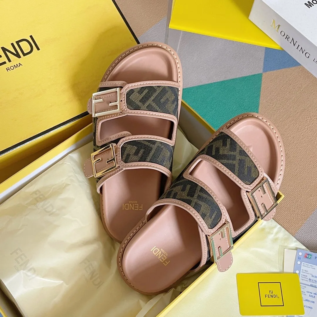 Fendi Feel Brown FF Fabric Slides 8X8326AEGVF1HHG - Image 4