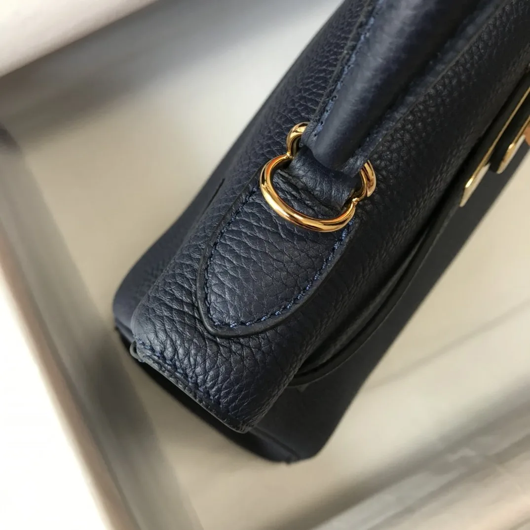 Hermes Kelly 32 Taurillon Clemence Blue Nuit Bag - Image 4