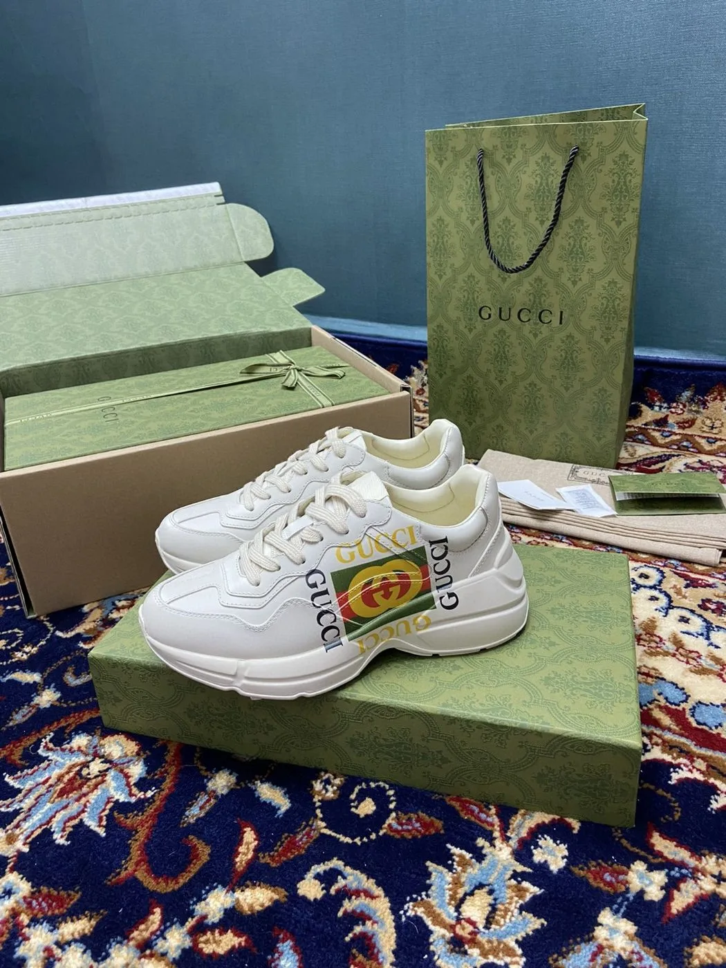 Alternative view of Gucci Men’s Rhyton Sneakers With Logo Gucci White Ivory