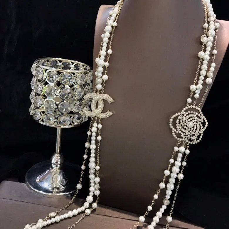 Alternative view of Chanel Multilayered Pearl And Camellia Long Necklace Gold Hardware