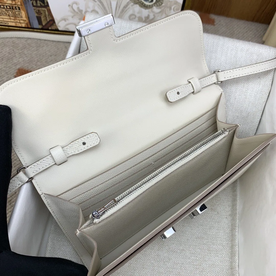 Hermes Constance Long Togo Wallet White, Silver Toned Hardware Bag - Image 3