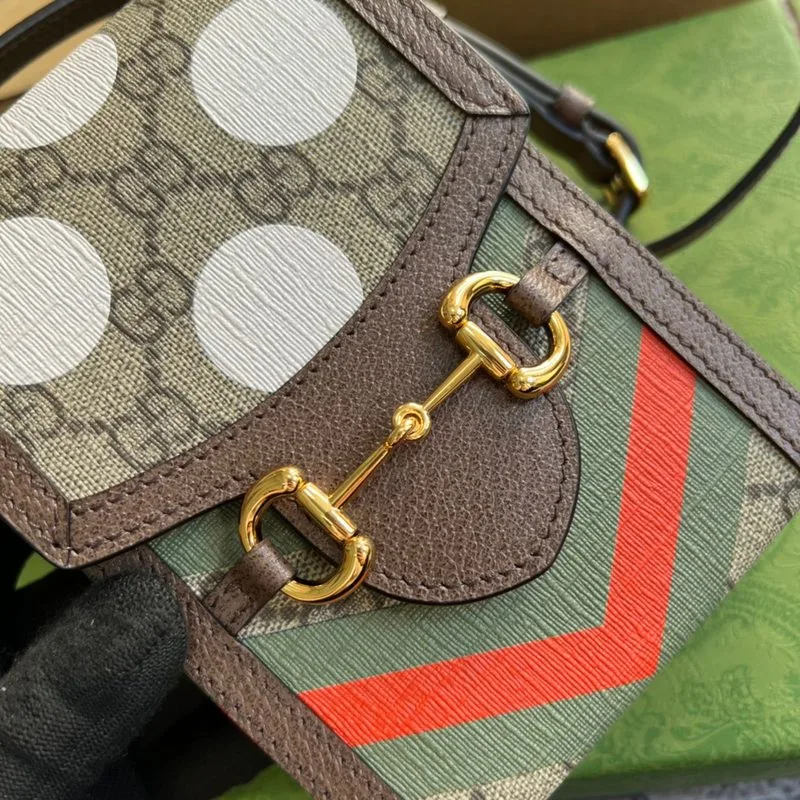Gucci Horsebit 1955 Mini Bag / Beige/ Ebony GG Supreme Canvas With Geometric Print - Image 5