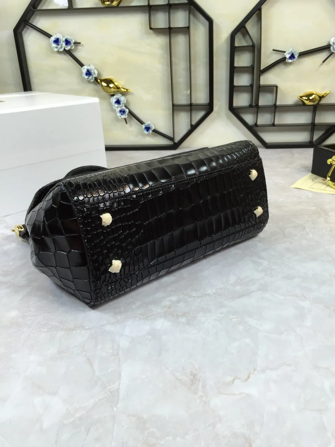 Alternative view of Dolce & Gabbana Medium Sicily Bag In Foiled Crocodile-Print Black / DG