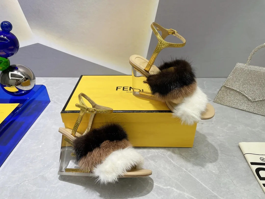 Fendi First White Mink High-Heeled Sandals 8X8275AI11F1H00 - Image 4