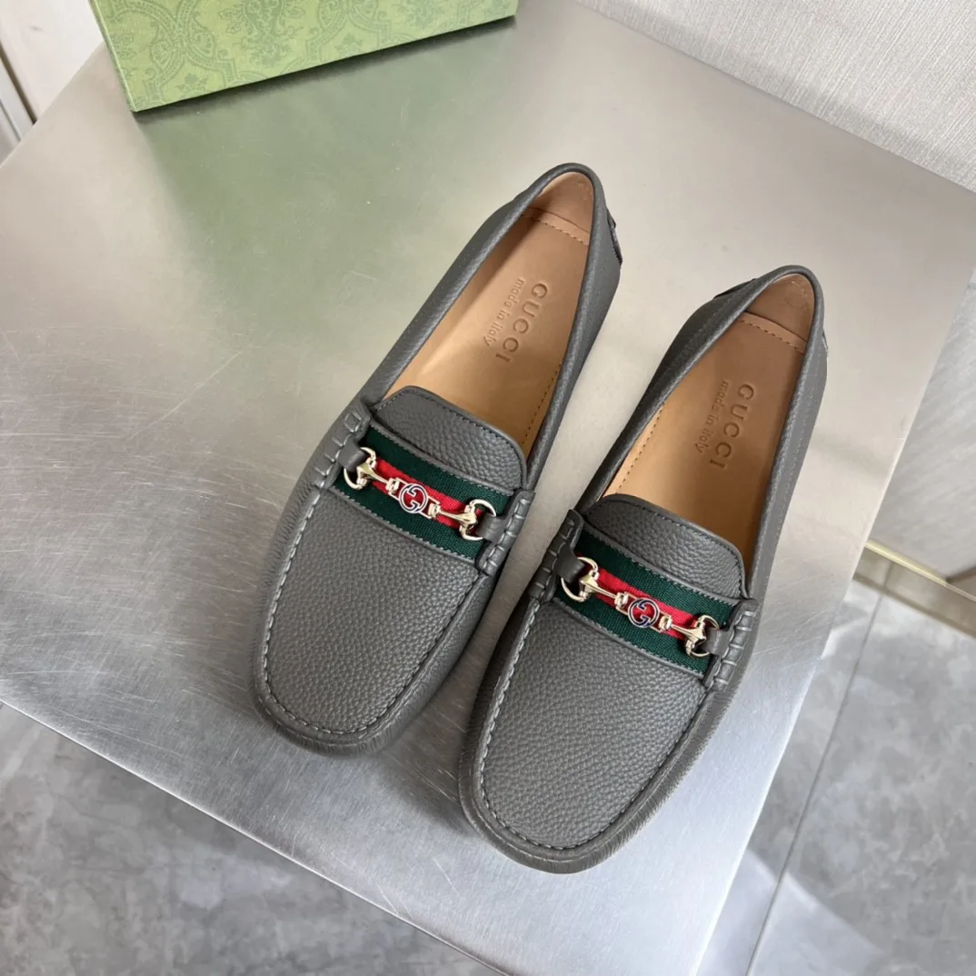 Gucci Men’s Loafers With Web Details Dark Gray - Image 3