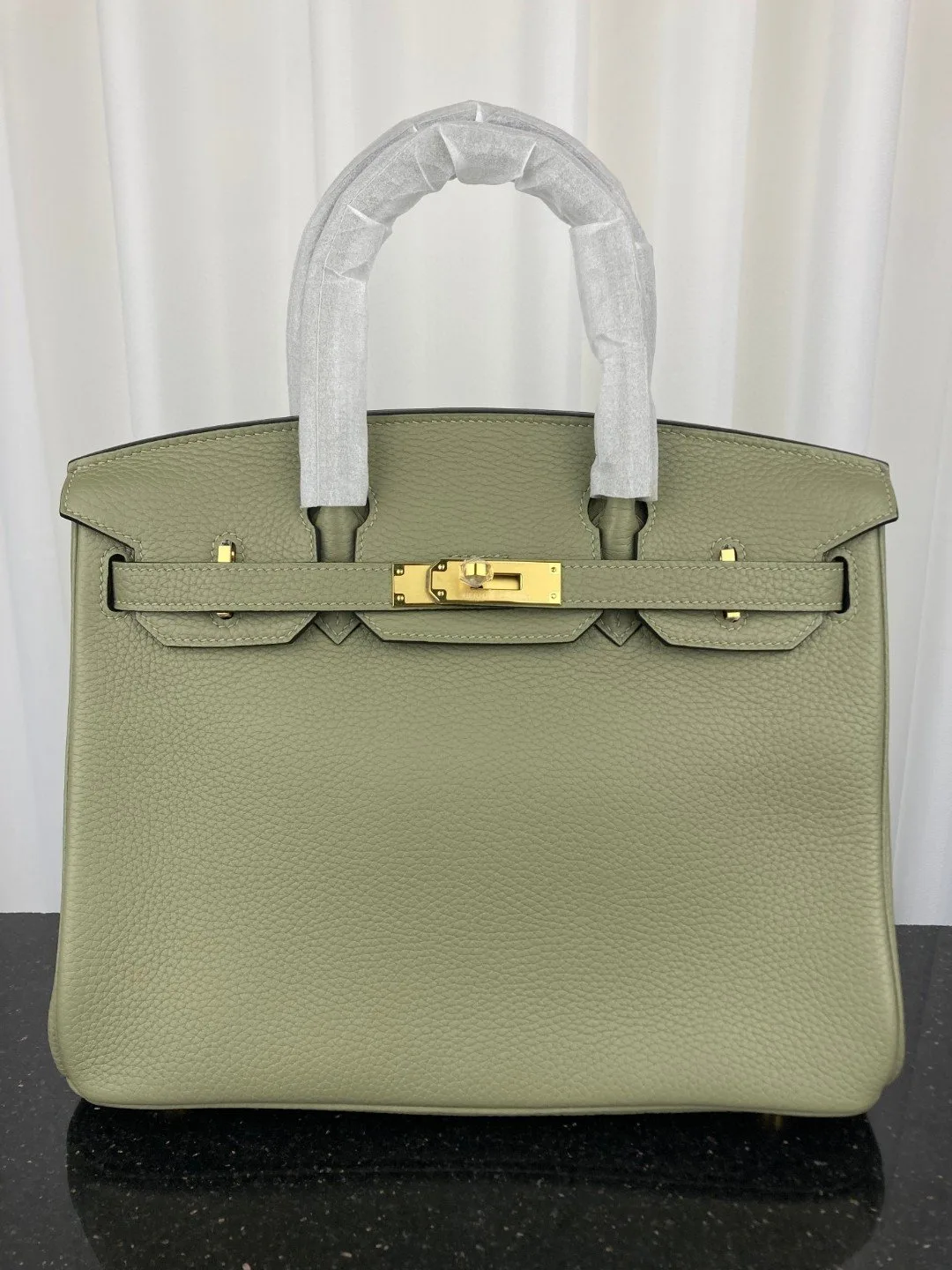 Hermes Birkin 30 Top Handle Bag / Green Moss Gold Hardware - Image 9