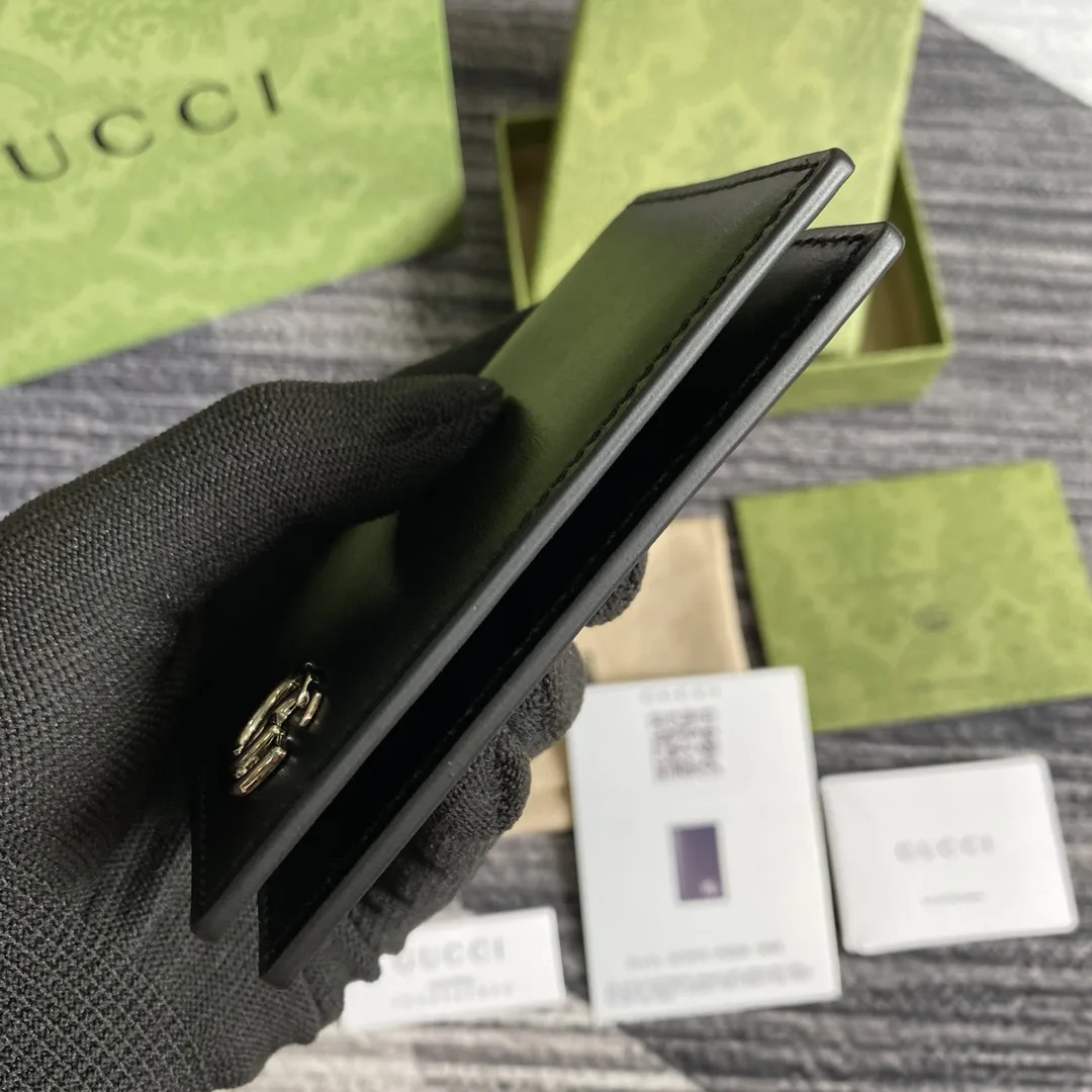 Alternative view of Gucci GG Marmont Card Case Black with Silver Hardware /