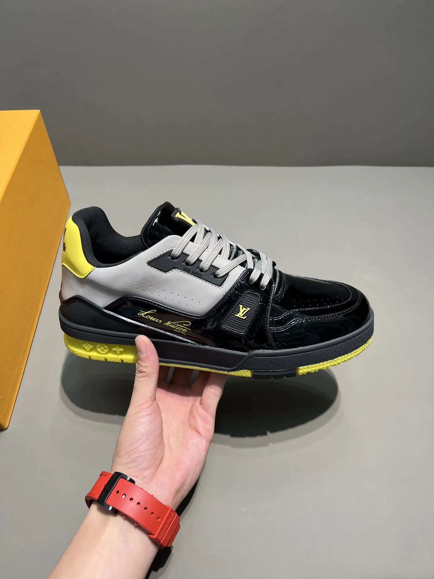 Louis Vuitton Trainer Sneaker Patent Canvas Black Virgil Abloh LV 1A9JTV - Image 8