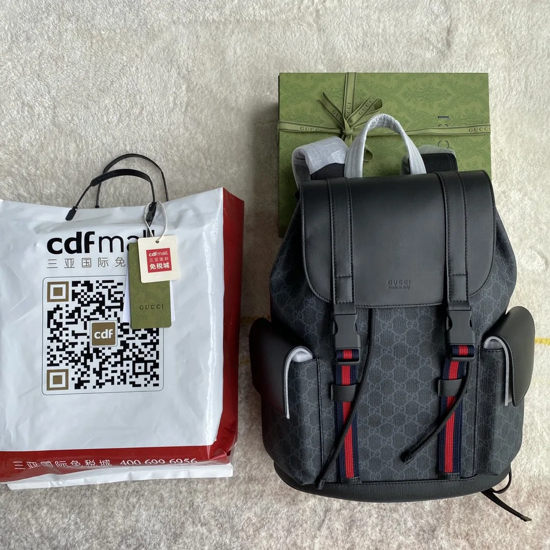 Gucci Black Backpack Black/Grey Soft GG Supreme Blue And Red Web / - Image 3