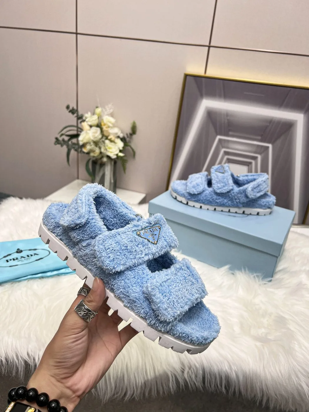 Prada Terrycloth Sandals Blue / - Image 3