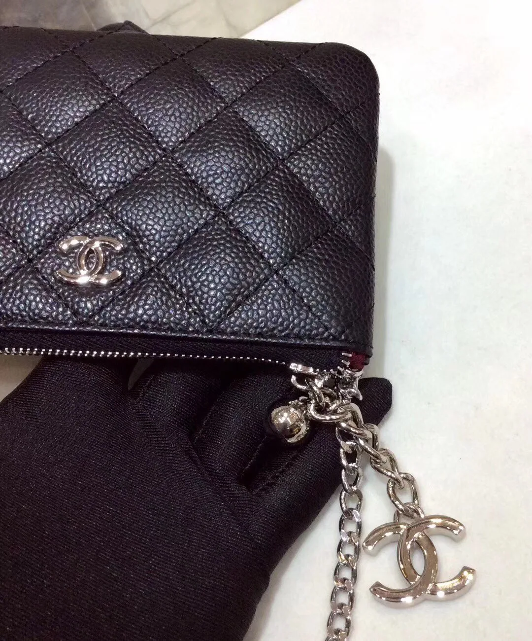 Alternative view of Chanel CO-CO Classic Mini Pouch Wallet / Silver Toned Hardware Black