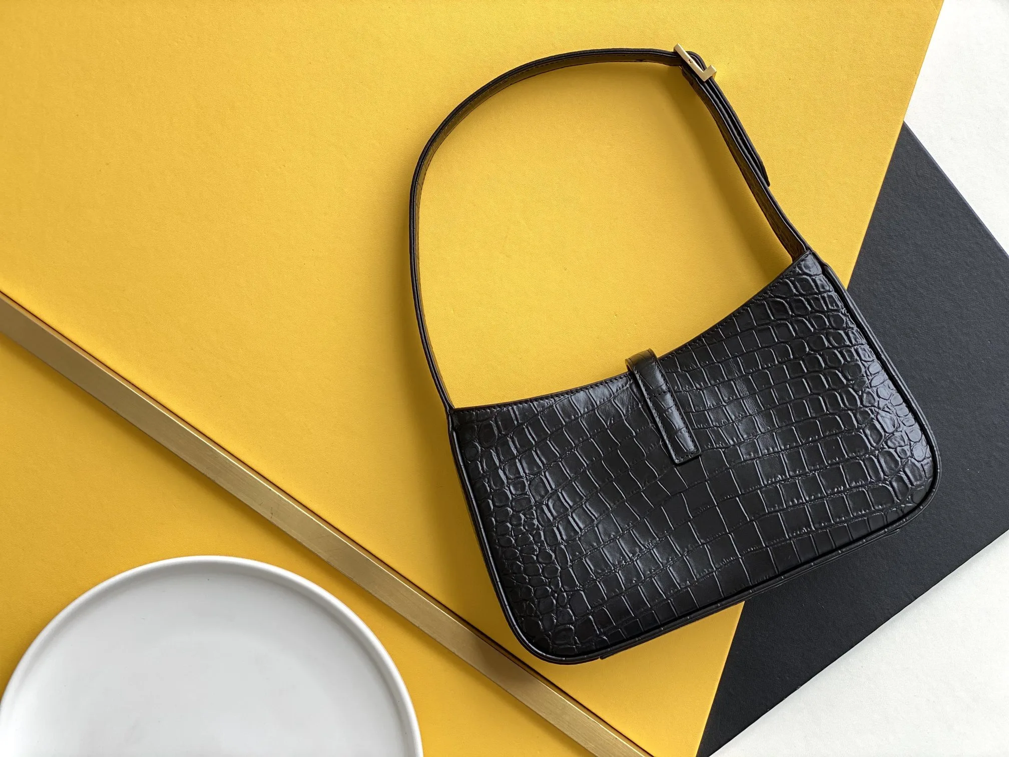 Alternative view of Saint Laurent LE 5 À 7 Hobo Bag Black In Embossed Material / YSL