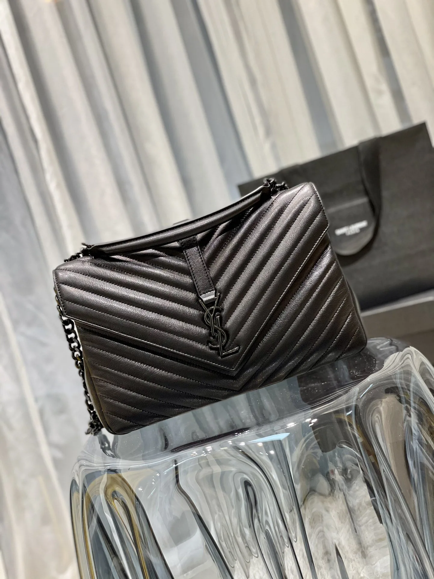 Alternative view of Saint Laurent College Large Chain Bag Black With Metal Toned Hardware / YSL