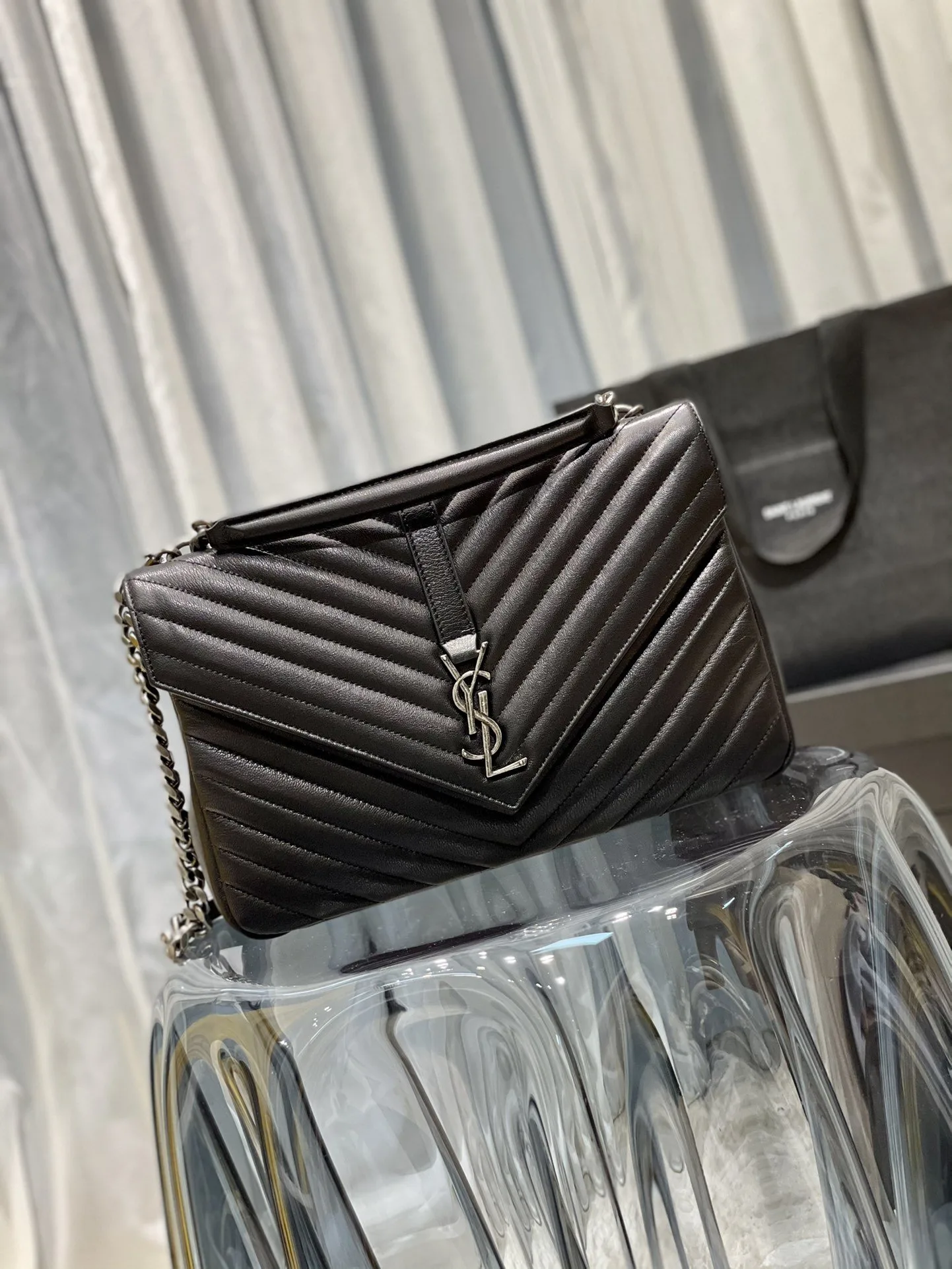 Alternative view of Saint Laurent College Large Chain Bag Black With Silver TonedHardware / YSL