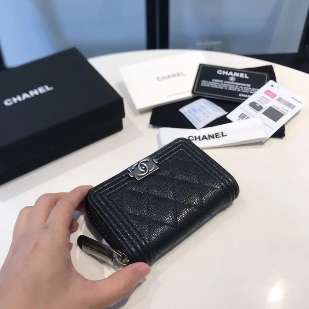 Alternative view of Chanel CO-CO Boy Flap Card Holder Black Silver Hardware /