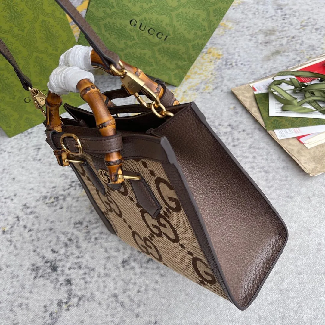Alternative view of Gucci Diana Jumbo GG Small Tote Bag Camel And Ebony Jumbo GG Canvas Brown /