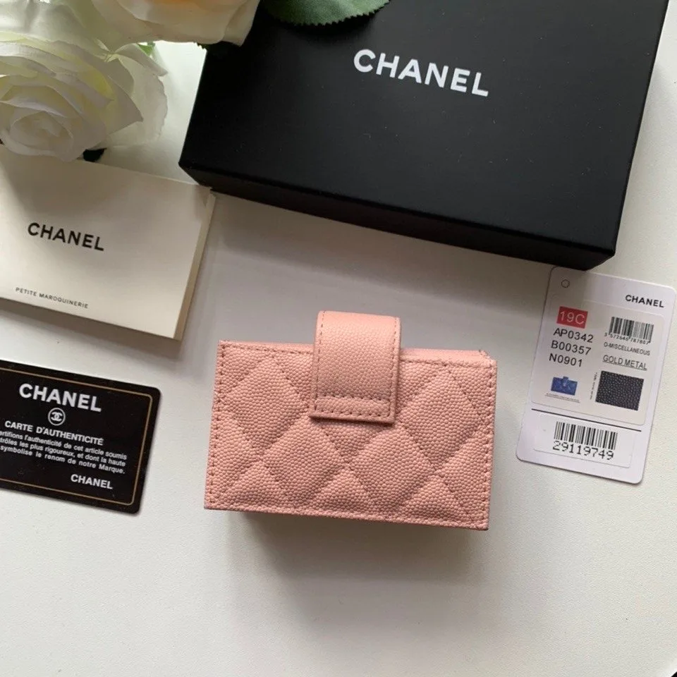 Alternative view of Chanel CO-CO Card Holder Wallet Pink Gold Toned Hardware /