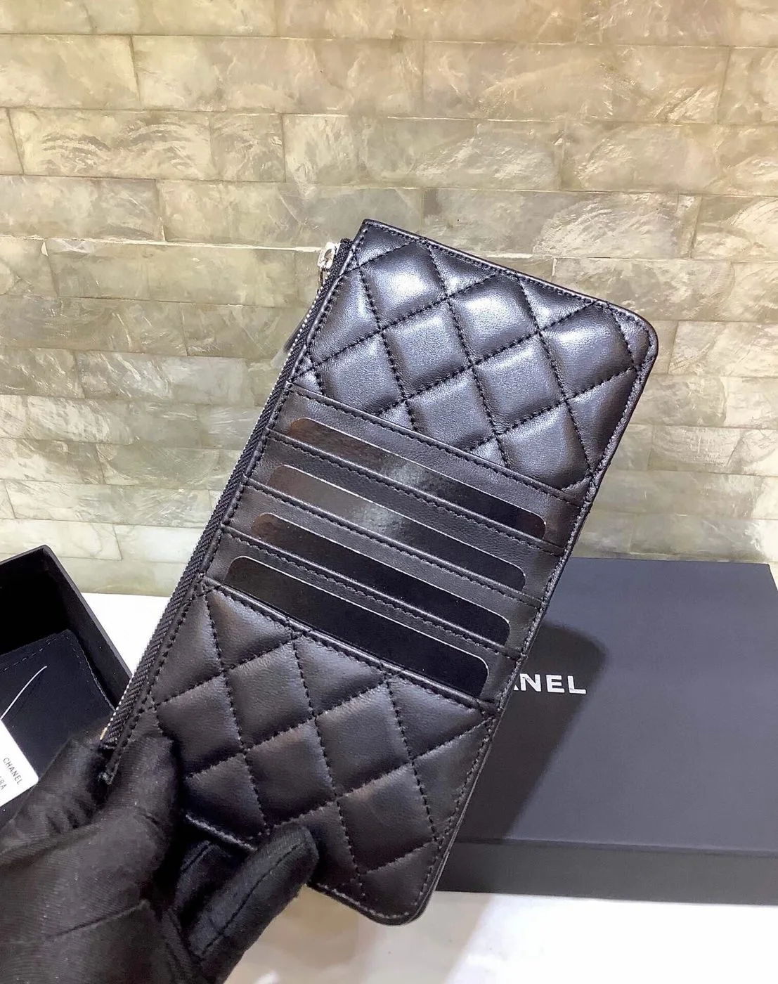 Alternative view of Chanel CO-CO Mini Pouch Wallet in Black , /, with Silver Hardware