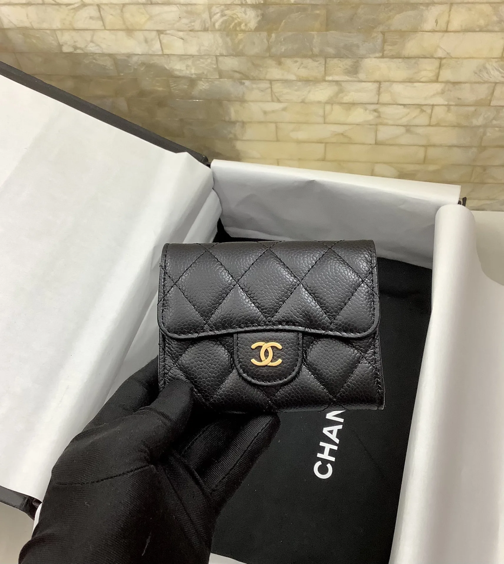 Alternative view of Chanel CO-CO Classic Card Holder Black Gold Hardware /