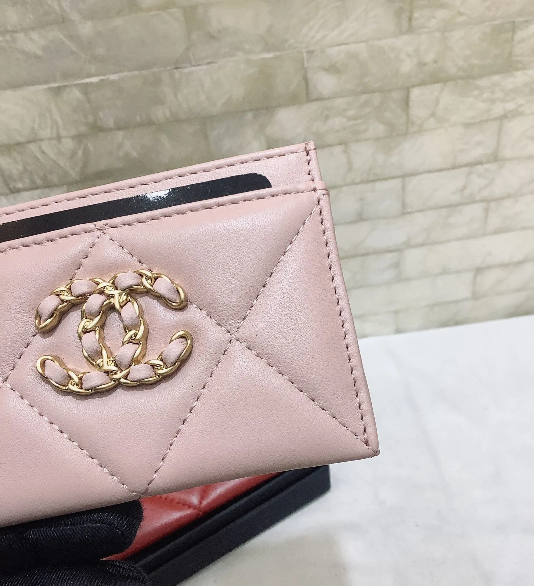 Alternative view of Chanel CO-CO 19 Card Holder Wallet Light Pink Gold Toned Hardware /