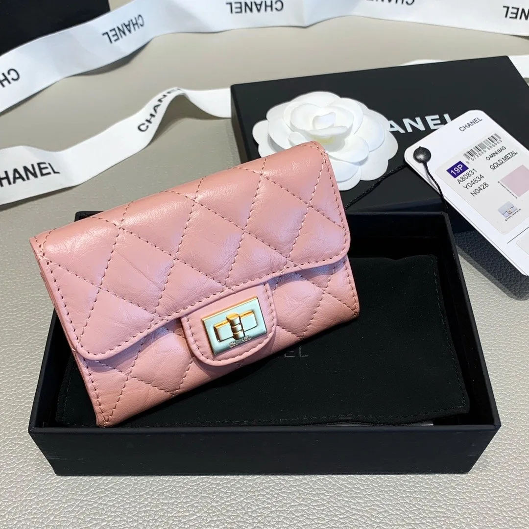 Alternative view of Chanel 2.55 Flap Card Holder / Gold Toned Hardware Light Pink