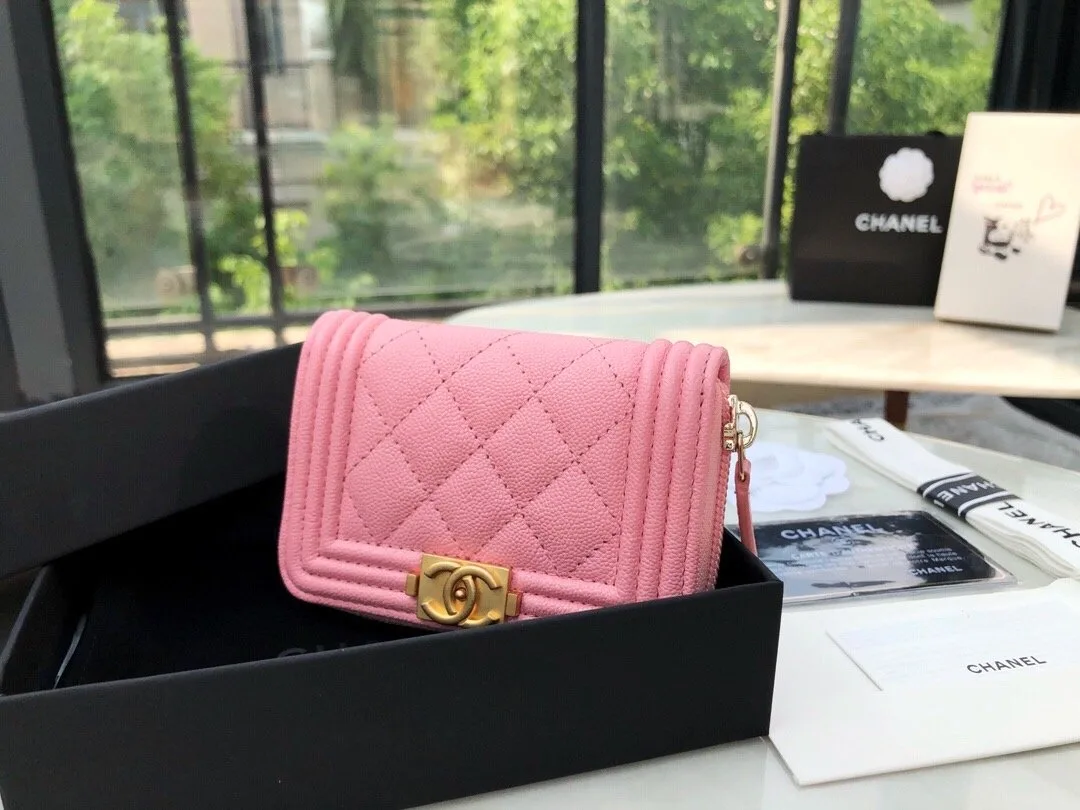 Alternative view of Chanel CO-CO Boy Chanel Zipped Coin Purse / Gold Toned Hardware Pink