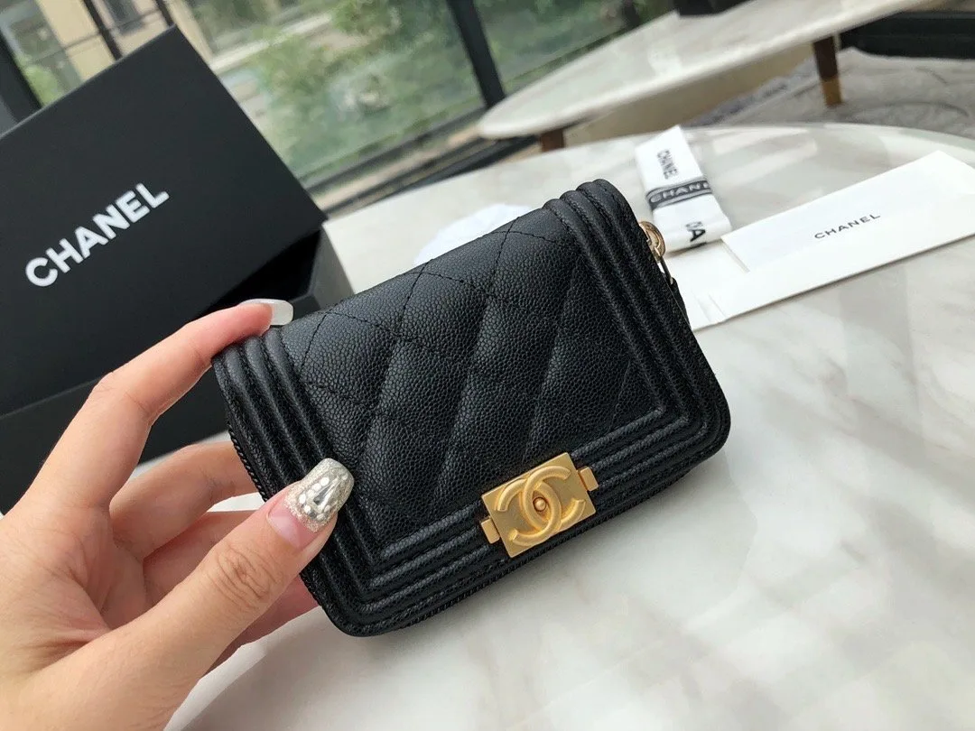 Alternative view of Chanel CO-CO Boy Chanel Zipped Coin Purse / Gold Toned Hardware Black
